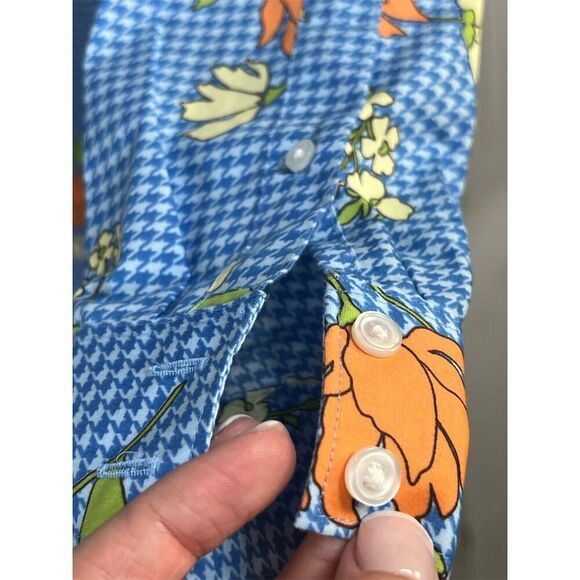 Lands' End Button up, No iron top Blue Standard Size 8 Floral Long Sleeve Shirt - Picture 3 of 6